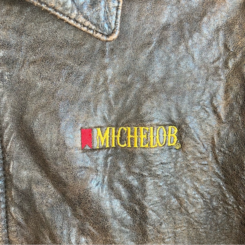 Vintage LeatherTown Bomber Aviator
Leather Jacket Size 40 Embroidered
Michelob - Picture 3 of 16